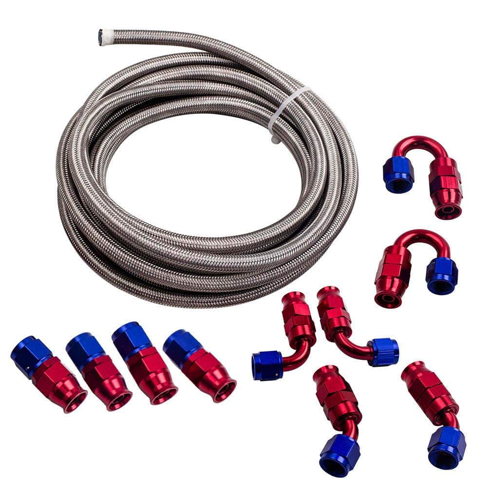 20FT AN6 Rostfritt stål PTFE E85 Bränsleslang + Sats med vridbara slangkopplingar