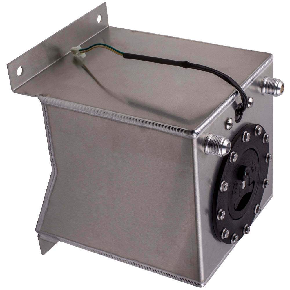Aluminium brændstoftank (fuel cell) 2,5 gallon / 10 liter med niveausensor, sikkerhedsskum og 10AN, universel