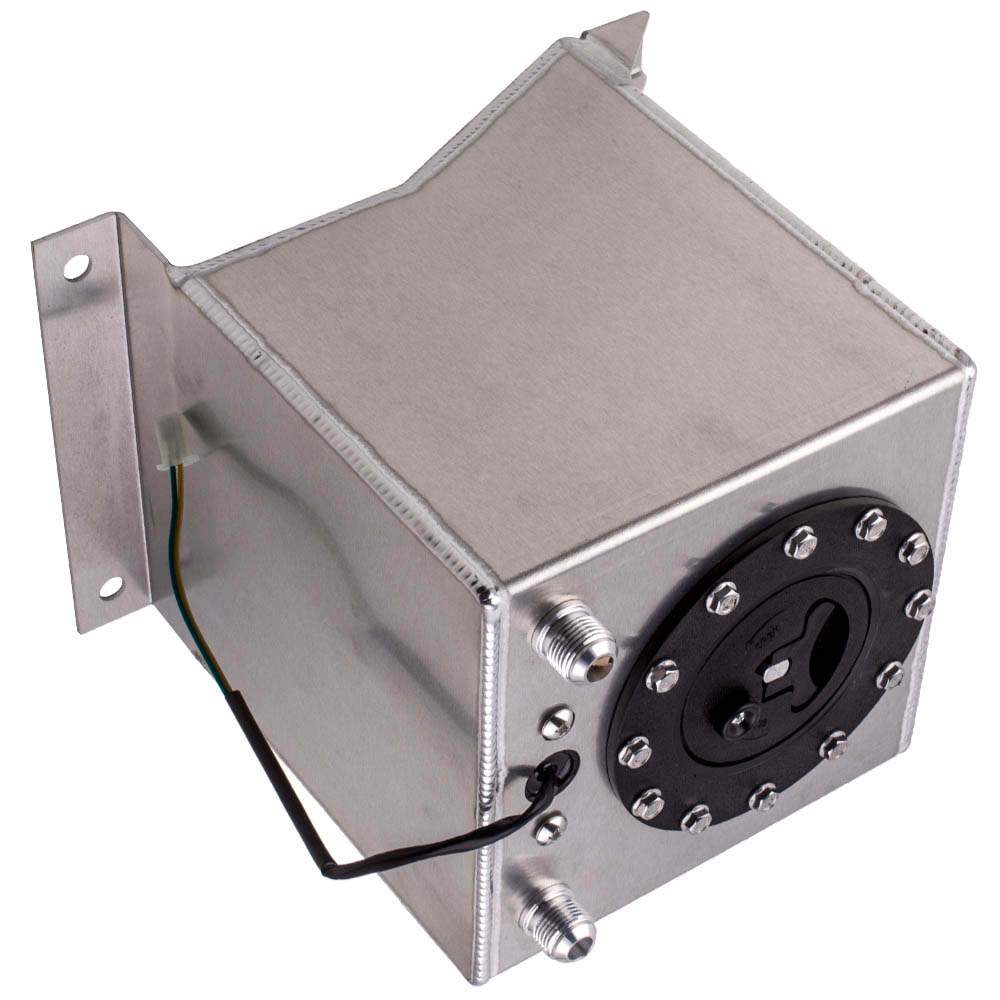 Aluminium brændstoftank (fuel cell) 2,5 gallon / 10 liter med niveausensor, sikkerhedsskum og 10AN, universel