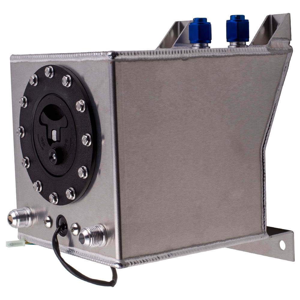 Aluminium brændstoftank (fuel cell) 2,5 gallon / 10 liter med niveausensor, sikkerhedsskum og 10AN, universel