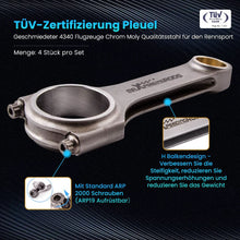Lataa kuva Galleria-katseluun, Kiertokanget H-profiili 4 kpl:n sarja sopii malliin VW Audi 1.8T 20V (Golf 4 GTI, Passat, A3, A4, TT) | 144 mm, tappi 19 mm, ARP 2000 -pultit