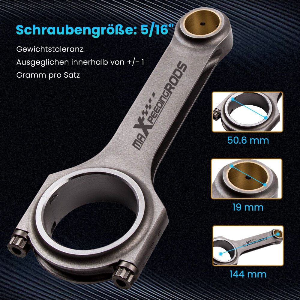 Kiertokanget H-profiili 4 kpl:n sarja sopii malliin VW Audi 1.8T 20V (Golf 4 GTI, Passat, A3, A4, TT) | 144 mm, tappi 19 mm, ARP 2000 -pultit