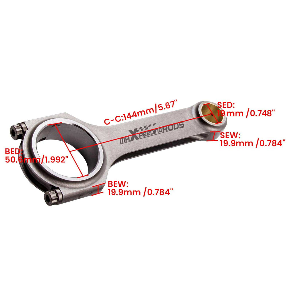 Kiertokanget H-profiili 4 kpl:n sarja sopii malliin VW Audi 1.8T 20V (Golf 4 GTI, Passat, A3, A4, TT) | 144 mm, tappi 19 mm, ARP 2000 -pultit