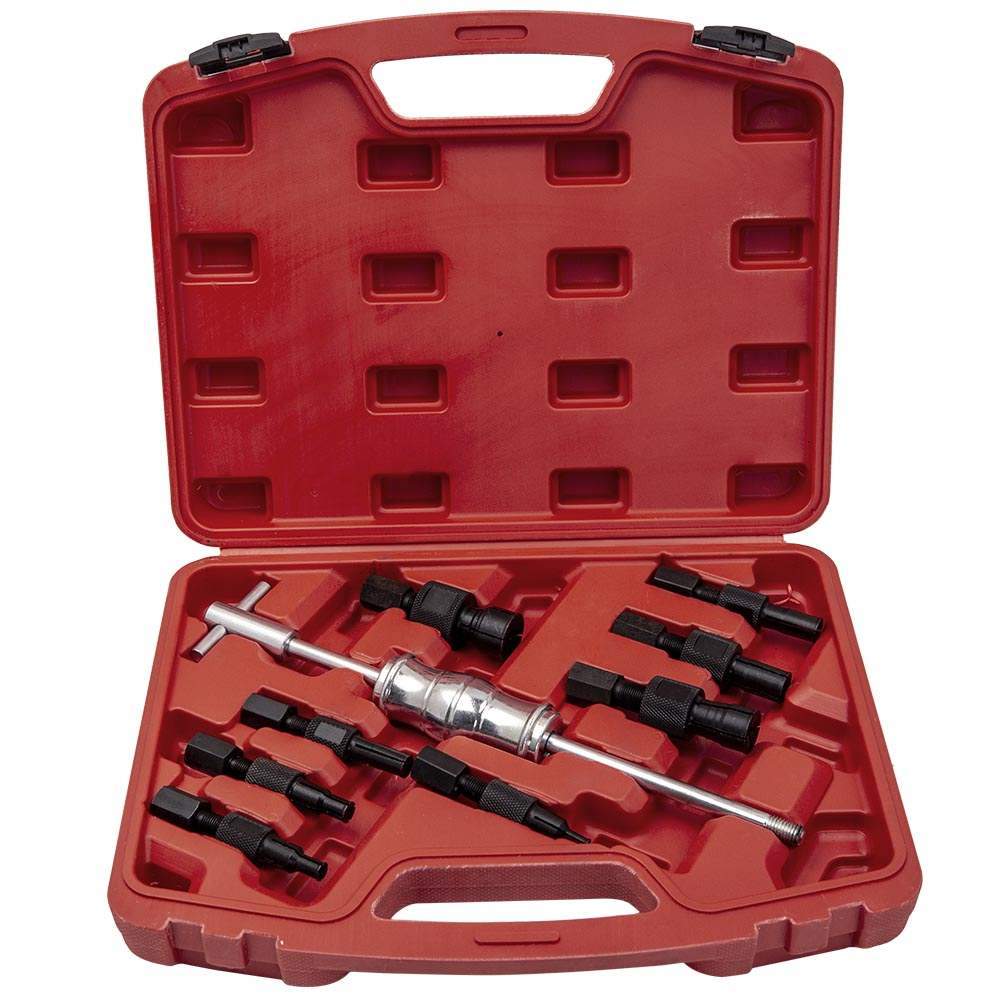 Sett med 9 stk. innvendige lagertrekkere med glidhammer, 8–32 mm for blindhull, bl.a. styrelager