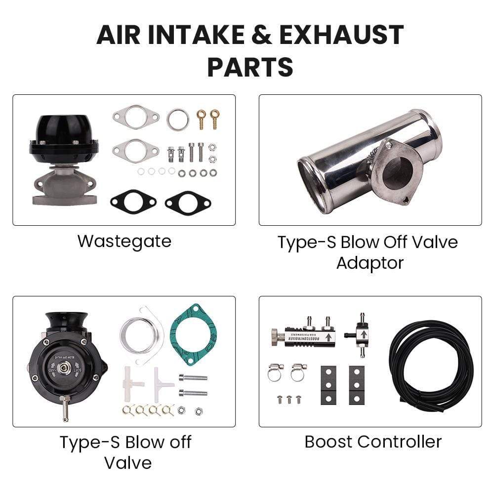 Turbokit för GT3582 GT35 2,5 tums intercooler + rör + BOV + wastegate + 4-i-1 mätare