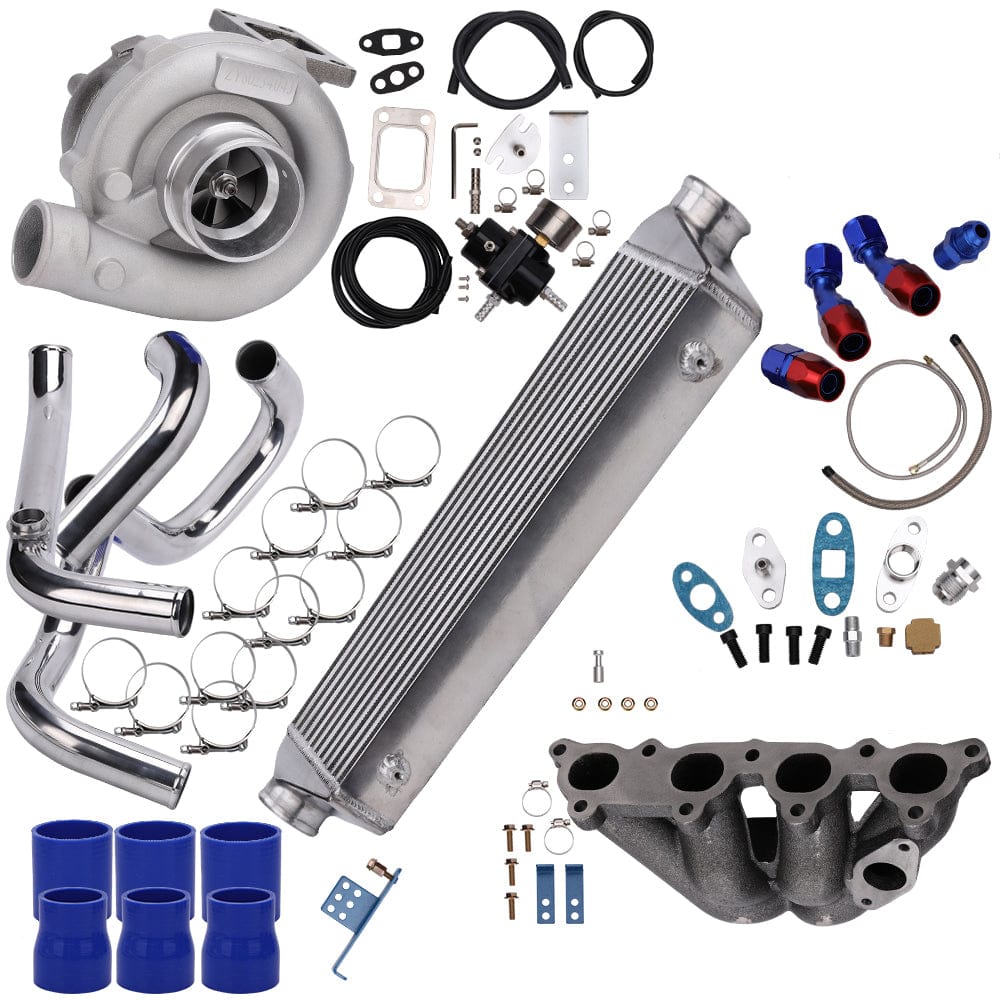Turbosarja T3/T4-hybridi 450 hv, sopii Honda D-sarjan D15 D15Z1 -moottoreille, sisältää pakosarjan, välijäähdyttimen ja ahtopaineen purkuventtiilin