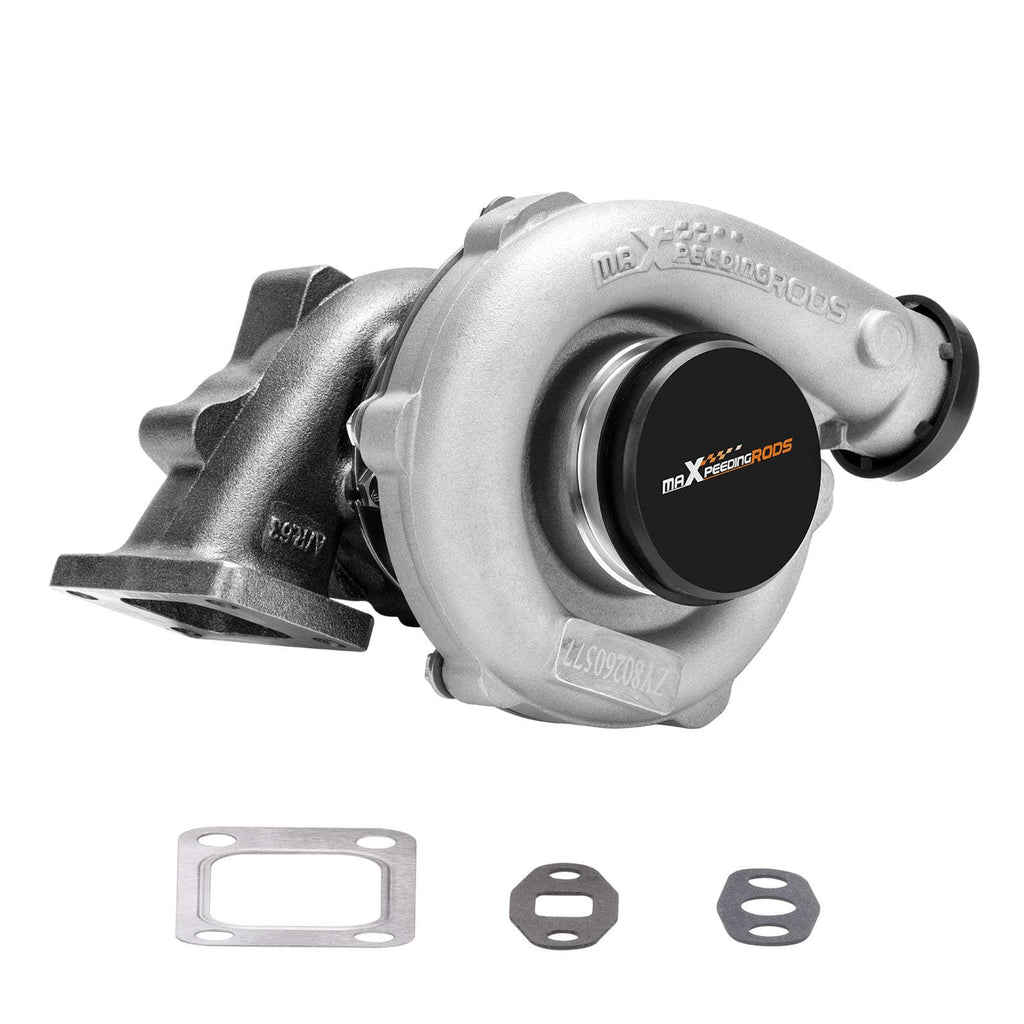 Universel turbo T3/T4 T04E A/R .63 kompressorhjul i billet-aluminium, oliekølet, T3 5-bolt downpipe-flange til 1.5-2.5L motorer