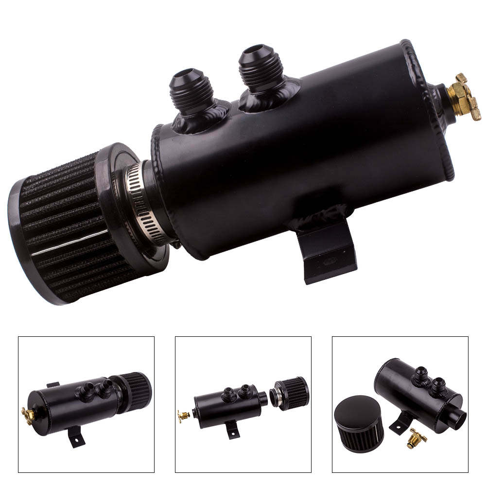 Black Aluminum Alloy Coolant Radiator Engine Oil Catch Can Tank Bottle with Cap