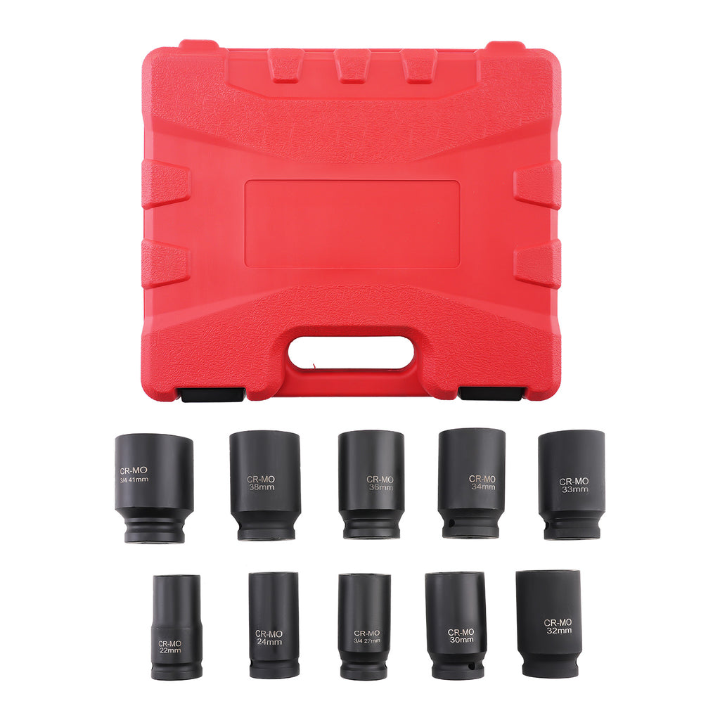 10-Stuk Impact Socket Set 22-41mm 3/4in. Drive Metric Air Garage Deep