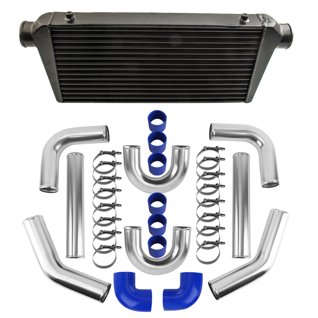 600x 300x 76mm Black Intercooler + 3 76mm Intercooler Piping Kit Hose Kits